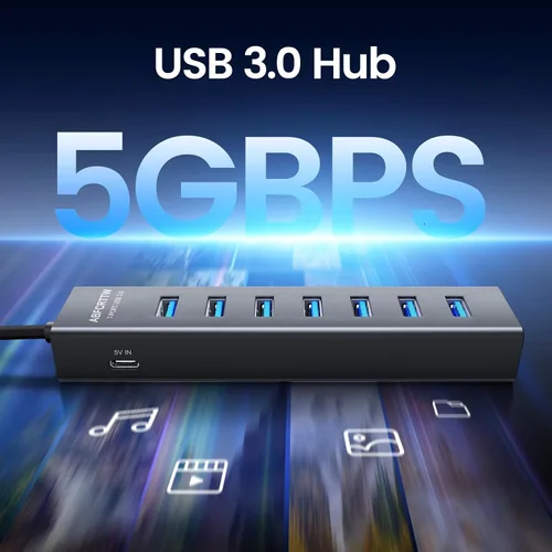 Vista 2 de Adaptador multipuerto USB C a USB Hub, adaptador multipuerto USB C 7 en 1 de aluminio, extensores USB, adaptador USB a USB C para MacBook Pro/Air