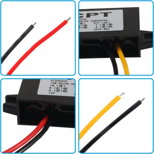 Vista 3 de DIANN Módulo convertidor de 12V a 5V 3A 15W Buck - Regulador de CC a CC Convertidor de potencia de coche con interfaz de cable Interfaz de alambre