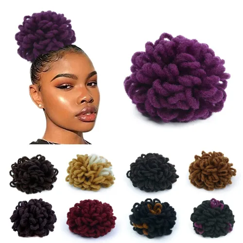 Vista 34 de Moños de Cola de Caballo con Cordón Negro Marrón Loc para Mujeres Negras Moño Rizado de Pétalo Loc Cola de Caballo de Rastas Trenzas Faux Locs Moño