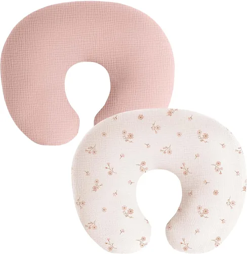 Vista 9 de Fundas de almohada de muselina de lactancia, paquete de 2, fundas suaves y adorables con cierre de cremallera, fundas 100% algodón para almohadas