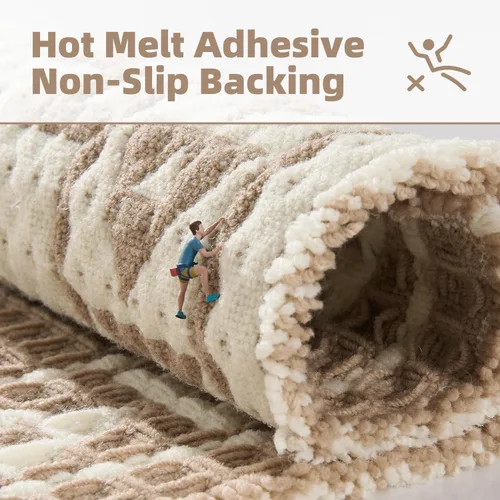 Vista 5 de PADOOR -Tapete de baño de punto gofre, súper absorbente, lavable a máquina, antideslizante, con borlas, tapete de baño suave para lavandería, Marrón