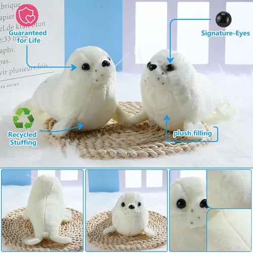 Vista 5 de Sosation Juego de 4 piezas de animales de peluche con sello de peluche de foca gordita blanca, lindo sello de almohada de abrazo, juego de juguetes