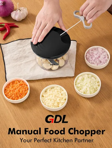 Vista 8 de GDL Picador de Alimentos, Picador de Cebolla con Tirador, Picador de Alimentos Manual, Picador de Mano Rápido para Cebolla, Ajo, Nueces, 3.4 Tazas