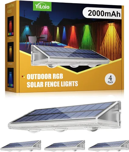 Vista 13 de YiLaie - Luces solares para valla al aire libre, IP67 impermeable, 16-25H 3000 K/6500 K/4500 K