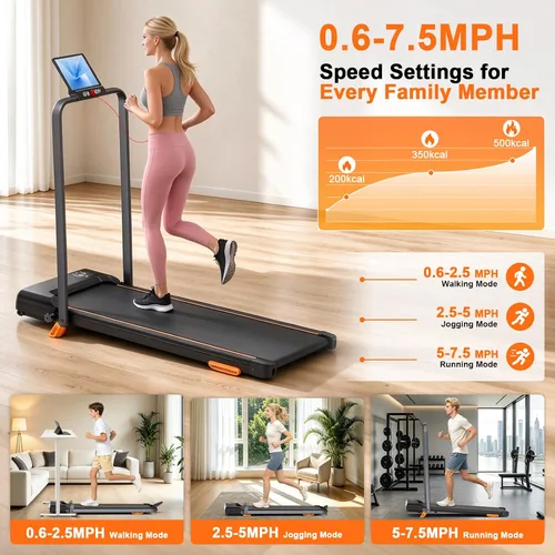 Vista 2 de MEE GOO Walking Pad Treadmill with 12% Incline and Handle Bar, 2 in 1 Under Desk Treadmill for Home Office, 0.6-7.5 MPH, 330 LBS Capacity, Remote