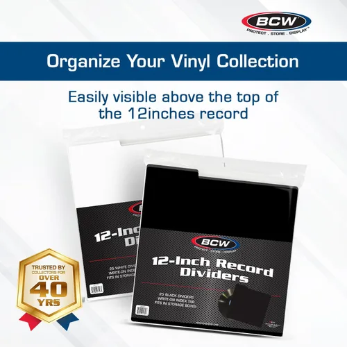 Vista 2 de BCW Separadores de discos de 12 pulgadas, color blanco, paquete de 25 unidades, organiza LPs, pestañas para escribir Colecciones de vinilo