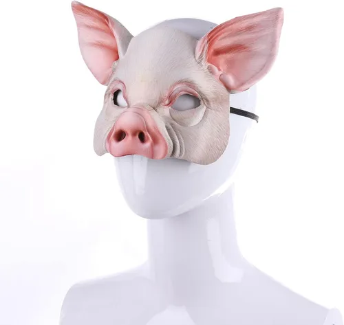 Vista 5 de Soochat Máscara de cerdo de Halloween, máscara de cabeza de cerdo, máscaras de cerdo de media cara para Halloween, festival, fiesta de máscaras