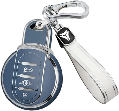 Vista 8 de KUNIO Funda para llavero de automóvil para BMW Mini Cooper S Cooper D Key Holder 3 Botones, accesorio de coche Negro