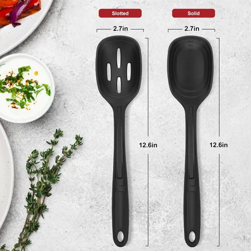 Vista 3 de Paquete de 2 cucharas de cocina grandes de silicona con marca de medición