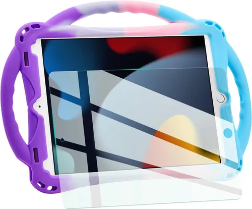 Vista 11 de TopEsct Funda infantil para iPad de 10.2 pulgadas, funda de silicona a prueba de golpes con protector de pantalla de vidrio templado y correa, Negro