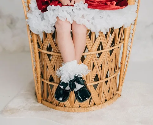 Vista 5 de 2 pares de calcetines con volantes de encaje doble para niñas, calcetines de encaje blanco princesa para niñas pequeñas