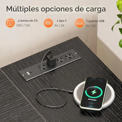 Vista 4 de Huuger Escritorio en forma de L de 55 pulgadas con tomas de corriente y puerto USB-C, escritorio de computadora reversible, escritorio de esquina