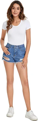 Vista 6 de Verdusa Camiseta básica de manga corta para mujer, cuello redondo, ajustada, casual
