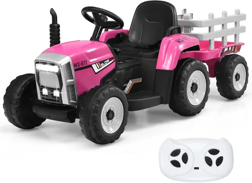 Vista 10 de DORTALA Tractor de paseo para niños con remolque (negro)
