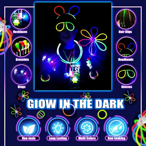 Vista 7 de Suministros de fiesta de Nochevieja 2026, suministros de fiesta que brillan en la oscuridad para niños y adultos, recuerdos de fiesta iluminados