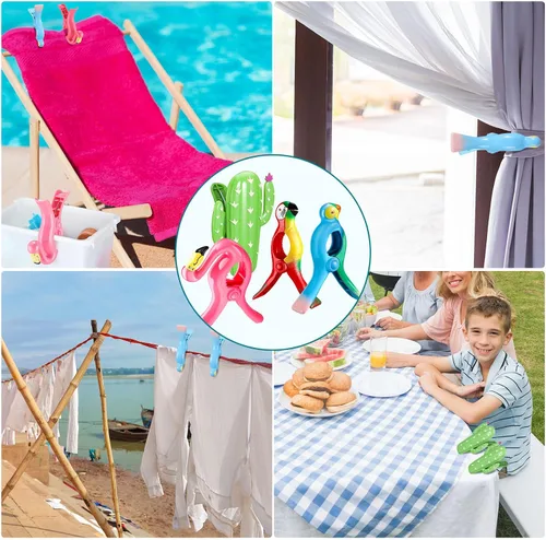 Vista 7 de Sieral 8 clips para toallas de playa, pinzas para sillas de playa, loro flamenco, soportes para toallas de alta resistencia, alfileres de ropa