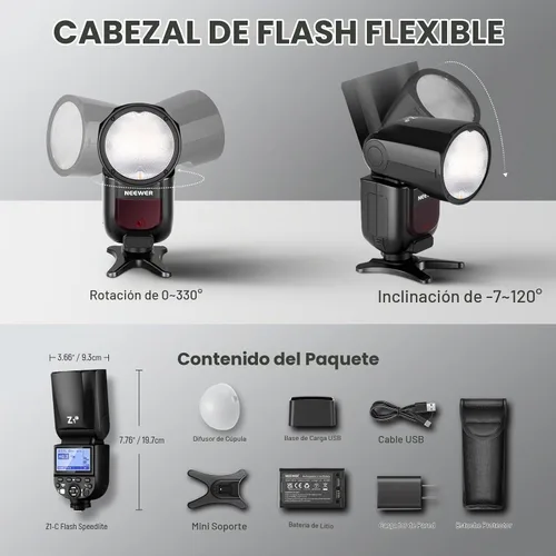 Vista 9 de NEEWER Z1-C TTL Flash Speedlite de cabeza redonda para Canon con difusor de cúpula magnética, 76Ws 2.4G 1/8000s HSS Speedlight, lámpara de modelado