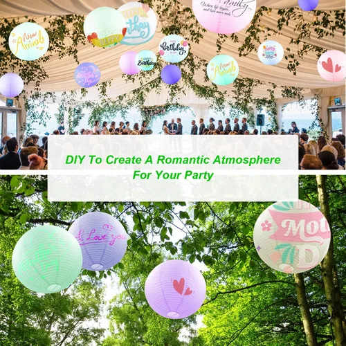 Vista 6 de Faroles de papel redondos blancos de 19.68 pulgadas, lámpara colgante de linterna de papel china/japonesa, pantalla grande para decoración