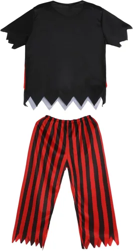 Vista 6 de Disfraz de pirata para niños, juego de rol de pirata, abrigo para niños, pantalones, sombrero con accesorios, juego de lujo para fiesta y cosplay