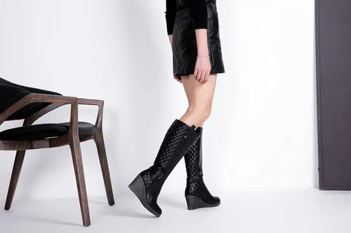Vista 7 de Vepose Botas altas hasta la rodilla para mujer 9652 Botas de cuña con cremallera lateral