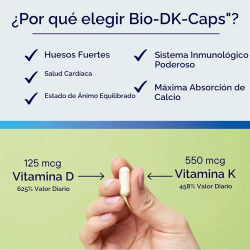 Vista 5 de BIOTICS Research Bio-DK Caps™ Vitamina D K, D3 5000 iu, K1 K2 550 mcg, 60c