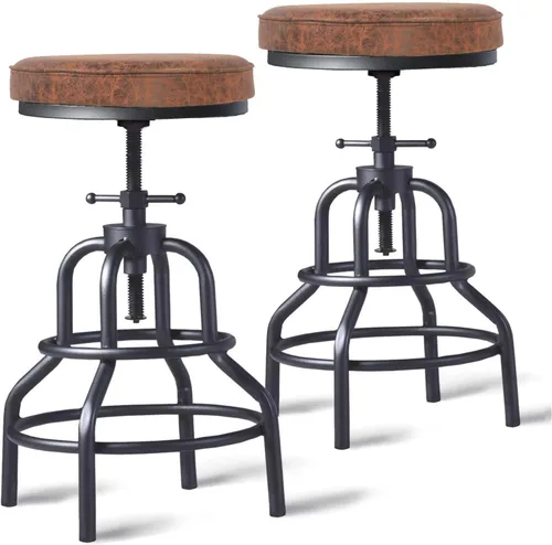 Vista 18 de LOKKHAN Taburetes de bar industriales - Taburete de bar giratorio de cuero y metal - De 20 a 27 pulgadas de alto, altura ajustable para encimera