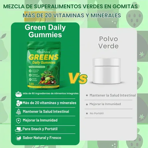 Vista 5 de Gomitas de verduras para adultos, gomitas diarias verdes, sin gluten, bajas Superfood - Gomitas multivitamínicas con espirulina, clorella