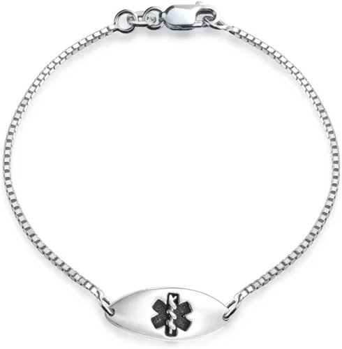 Vista 9 de Pulsera de identificación médica grabable con forma de corazón ovalada o doble en blanco, para adolescentes, para él o ella, hijo e hija, plata