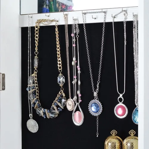 Vista 6 de HOUAGI Armario de joyería de espejo organizador de armario de joyería giratorio de 360 con espejo de longitud completa estantes de almacenamiento