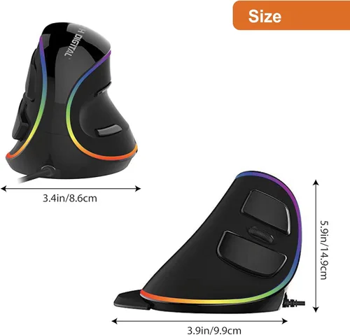 Vista 6 de J-Tech Digital Ratón ergonómico con cable mouse vertical RGB para juegos con 5 ajustes de DPI ajustables de hasta 4000 DPI mouse de computadora