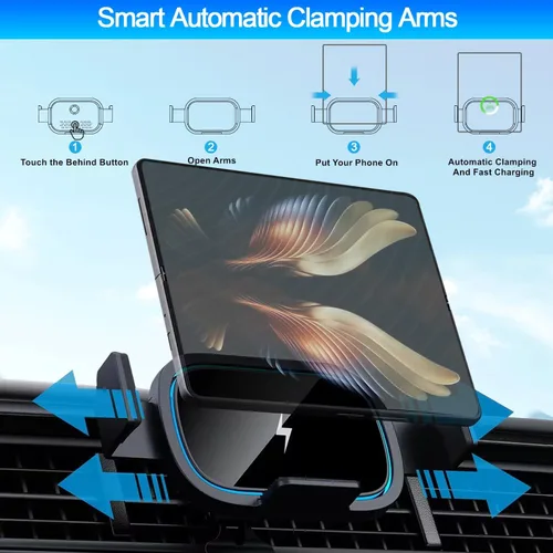 Vista 4 de Cargador de coche inalámbrico para Samsung Galaxy Z Fold 7 6 5 4 3 2, 15 W, soporte de coche de carga rápida, accesorios de coche, soporte