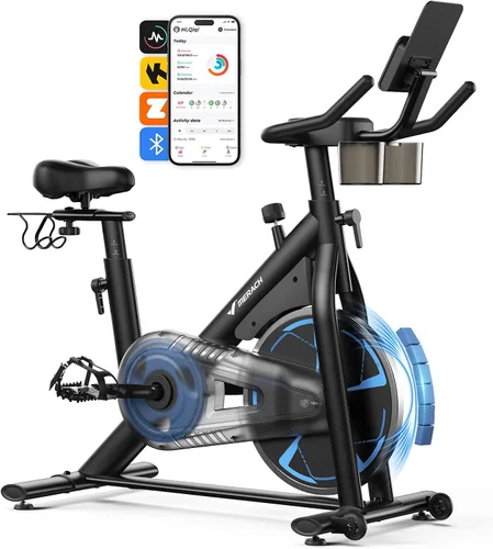 Vista 12 de Merach Bicicleta estática magnética, bicicleta estacionaria de bajo ruido para el hogar con cómodo cojín de asiento, bicicleta giratoria