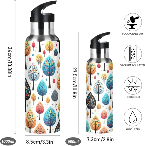 Vista 2 de BPA-Free Sport Water Bottle Insulated 20 Oz, Stainless Steel Water Bottle for Gym Outdoor Travel School, Playful Trees