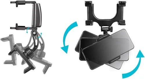 Vista 3 de Soporte de teléfono para espejo retrovisor, soporte para teléfono de automóvil con clips giratorios y ajustables de 270°, soporte universal