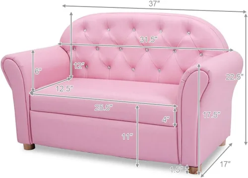 Vista 2 de Fireflowery - Sofá infantil de 37 pulgadas con construcción de madera resistente y tapizado de piel sintética, mini sofá de juego de doble espuma