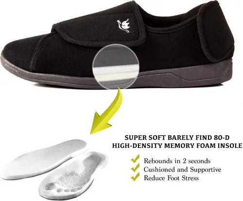 Vista 4 de Pantuflas para diabéticos de espuma viscoelástica 80-D para hombre con cierres ajustables, anchura extra ancha, cómodas, cálidas, de forro polar