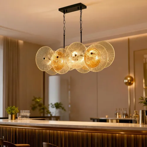 Vista 2 de LIGHTDAMY Candelabros de cristal negro para lámparas de comedor sobre la mesa Iluminación de isla de cocina de 8 luces con cubierta de vidrio
