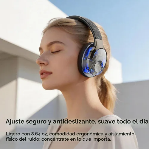 Vista 6 de BUGANI Auriculares Bluetooth sobre la oreja con luz RGB Negro-FH01