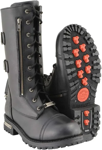 Vista 3 de Milwaukee Leather Botas de cuero con cordones tácticas negras de 13 pulgadas de alto para hombre con cremallera con bolsillo de almacenamiento