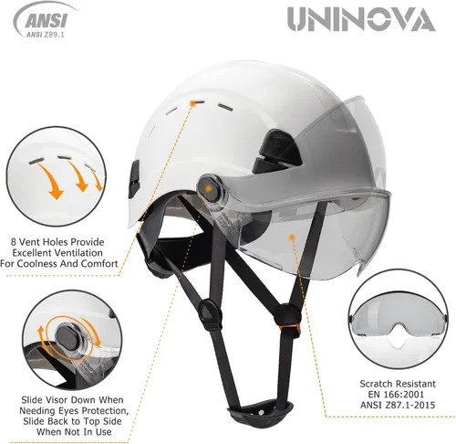 Vista 2 de Hard Hats Construction OSHA ANSI Z89.1 Approved Safety Helmet Vented Hard Hat with Visor Adjustable 6 Pt Suspension Safety Hardhats Construction Work