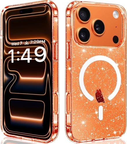 Vista 5 de Diseñada para iPhone Air, funda magnética con purpurina, compatible con carga inalámbrica, parte trasera brillante antiarañazos, a prueba de golpes