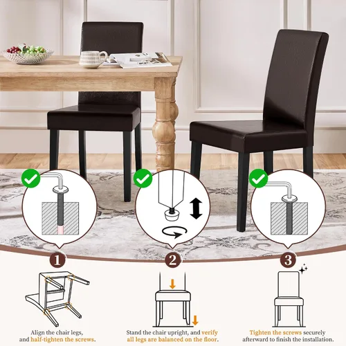 Vista 7 de Yaheetech Juego de 4 sillas de comedor tapizadas para cocina, color marrón Marrón oscuro