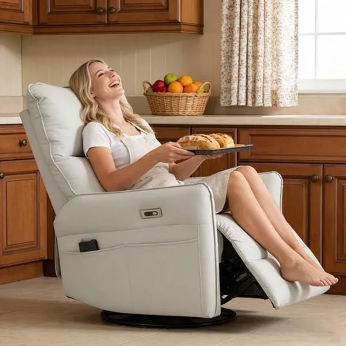 Vista 8 de Power Rocker Swivel Recliner, Electric Recliner Chair with USB Charging, PU Leather for Bedroom(Light Gray)
