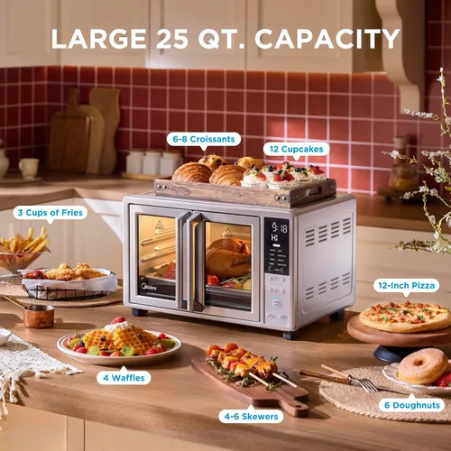 Vista 7 de Midea Flexify Slim 8 en 1 - Tostadora para puerta francesa, horno y freidora combinada, 26.4 cuartos de galón