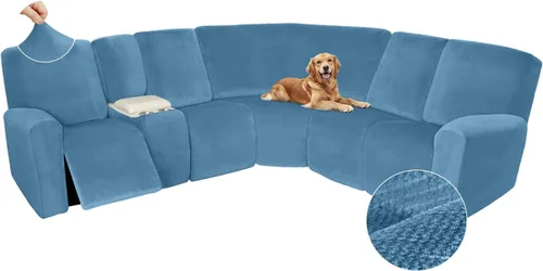 Vista 339 de Arfntevss Fundas de sofá seccional reclinable de terciopelo, Funda de sofá seccional de esquina para sofá reclinable, Funda elástica suave