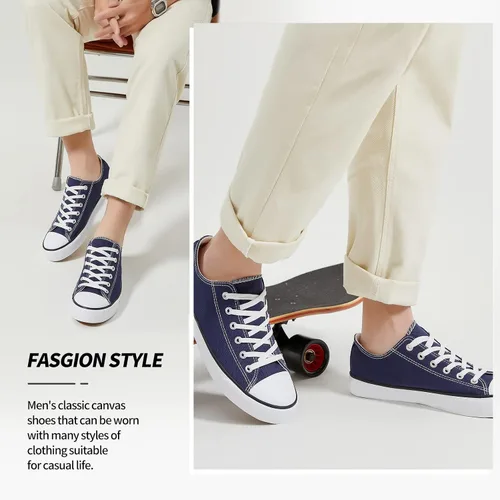 Vista 5 de yageyan Zapatos bajos de lona para hombre Zapatillas casuales clásicas Zapatos de moda en blanco y negro