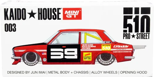 Vista 5 de TRUE SCALE Miniaturas Datsun 510 Pro Street SK510 Rojo y Negro (Diseñado por Jun Imai) Kaido House Special 1/64 Modelo de auto fundido a presión por