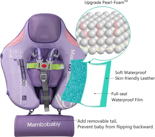 Vista 3 de Mambobaby Flotador para bebé con toldo y cola, flotador no inflable para piscina, correa de seguridad ajustable, entrenador de natación para niños