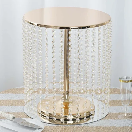Vista 6 de Efavormart soporte para tarta de 14" de diámetro Soporte para tarta de boda redondo de metal dorado con cristal - 16" de alto