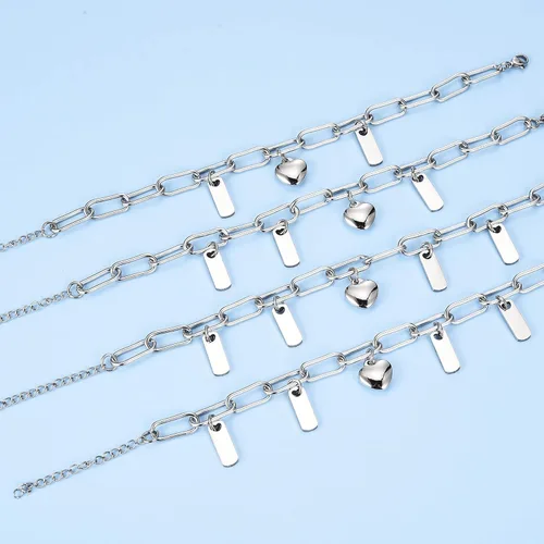 Vista 5 de Top Plaza Pulseras de cadena delicadas para mujeres y niñas, pulsera de corazón de eslabones ajustables con dijes personalizables, pulseras